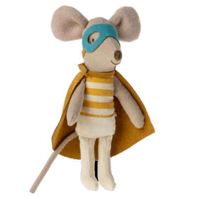 Maileg Superhero-Maus  kleiner Bruder in der Streichholzschachtel
