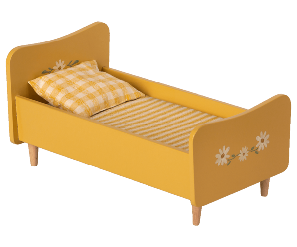 Maileg Bett aus Holz, gelb mit Blumen